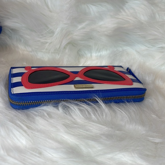 Kate Spade Sunglasses Novelty Bag and wallet Blue and White Striped Bag Set EUC